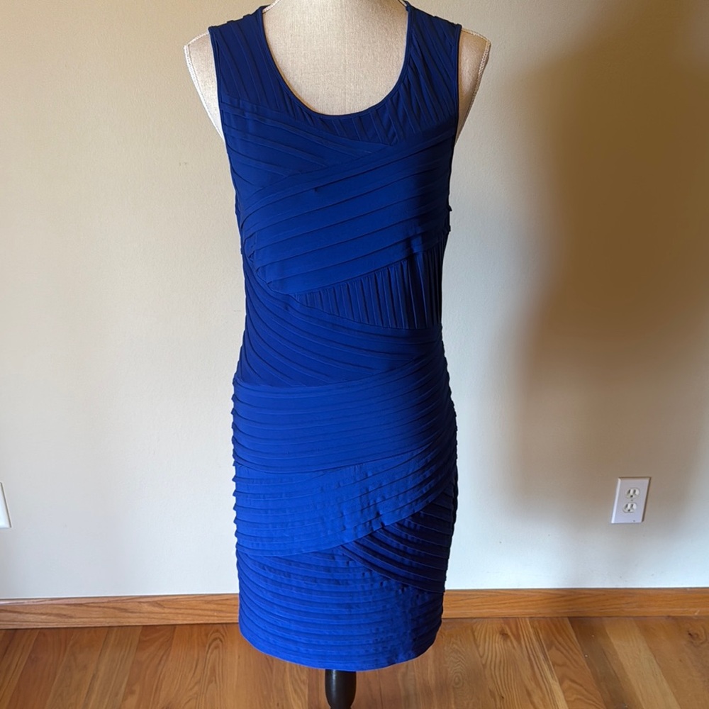Calvin Klein Blue Ribbed Tiered Cocktail Midi Dress
